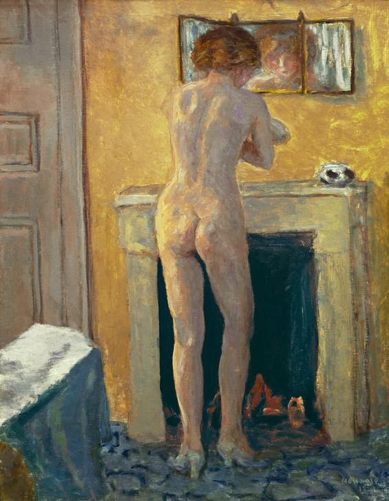 Pierre Bonnard, Rückenakt vor dem Kamin (Frau,Wohnung,Impressionismus,Akt,Rückenakt,Französische Kunst,Ganzfigurig,Kamin)