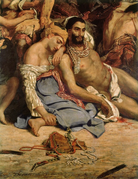 Eugene Delacroix, Scènes des massacres de Scio (Geschichte,Kunst,Tod,Massaker,Aufstand,Griechischer Unabhängigkeitskrieg,Französische Kunst,Sterben,Osmanisches Reich,Romantik,Unterdrückung,Opfer (Gewalt),Ausschnitt)