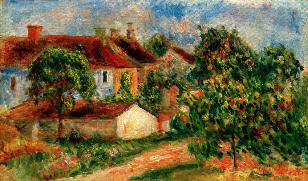Pierre-Auguste Renoir, Maisons de village, toits rouges (Dach,Dorf,Haus,Kunst,Maler (Künstler),Impressionismus,Architekturdarstellung,Französische Kunst,Jahrhundertwende)