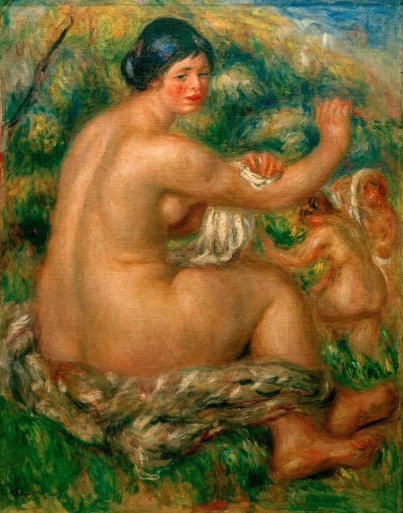 Pierre-Auguste Renoir, Après le bain (Körperpflege,Bad Im Freien,Bad,Frau,Maler (Künstler),Impressionismus,Akt,Französische Kunst,Handtuch,Abtrocknen)