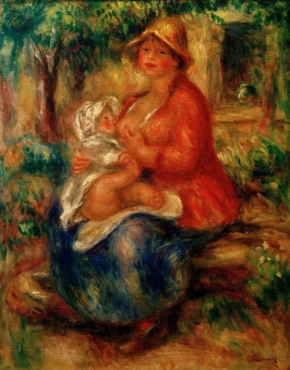 Pierre-Auguste Renoir, Aline Renoir en aillaitant son fils (Baby,Kind,Mutter Und Kind,Impressionismus,Stillen,Ehefrau Von Berühmten,Strohhut,Mutter,Künstlerfrau,Mutter Und Sohn,Französische Kunst,Idylle,Im Freien (Allgemein),Sonnenhut,Künstlerfamilie,Mutter Und Säugling,Sonnenlicht,Frauenleben,Person)