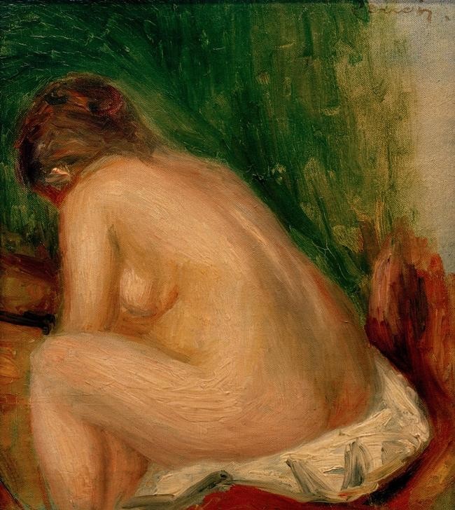 Pierre-Auguste Renoir, Femme nue assise (Frau,Maler (Künstler),Impressionismus,Akt,Rückenfigur,Französische Kunst,Sitzen)