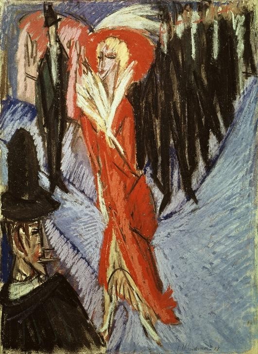 Ernst Ludwig Kirchner, Rote Kokotte (Deutsche Kunst,Erotik,Kunst,Prostitution,Strassenszene,Szene,Prostituierte,Expressionismus,Sexualität,Strassenstrich,Rot)