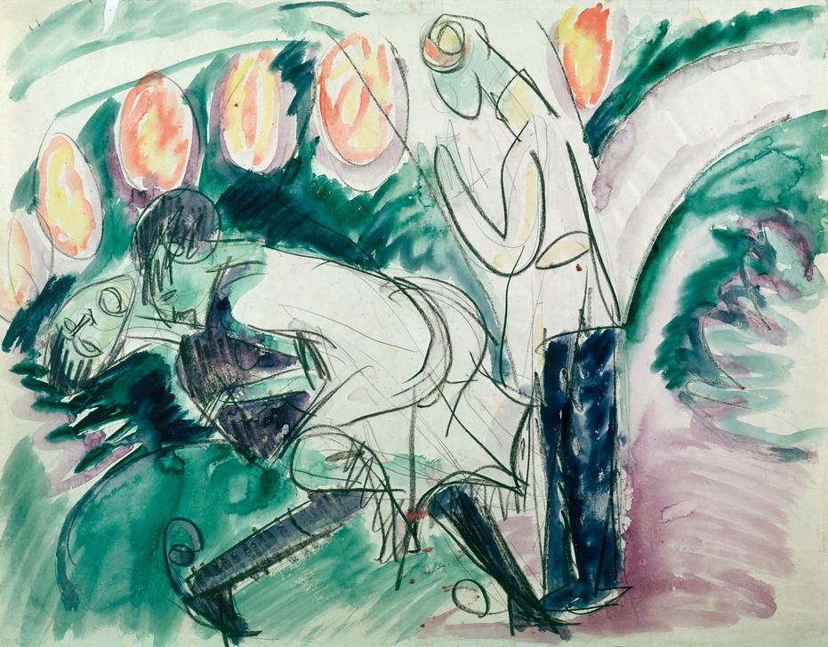 Ernst Ludwig Kirchner, Pantomime III (Deutsche Kunst,Kunst,Pantomime,Theater,Bühne,Expressionismus,Die Brücke)