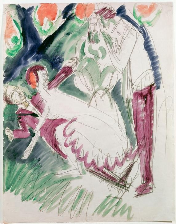 Ernst Ludwig Kirchner, Pantomime Reimann II (Deutsche Kunst,Kunst,Pantomime,Theater,Bühne,Expressionismus,Die Brücke)