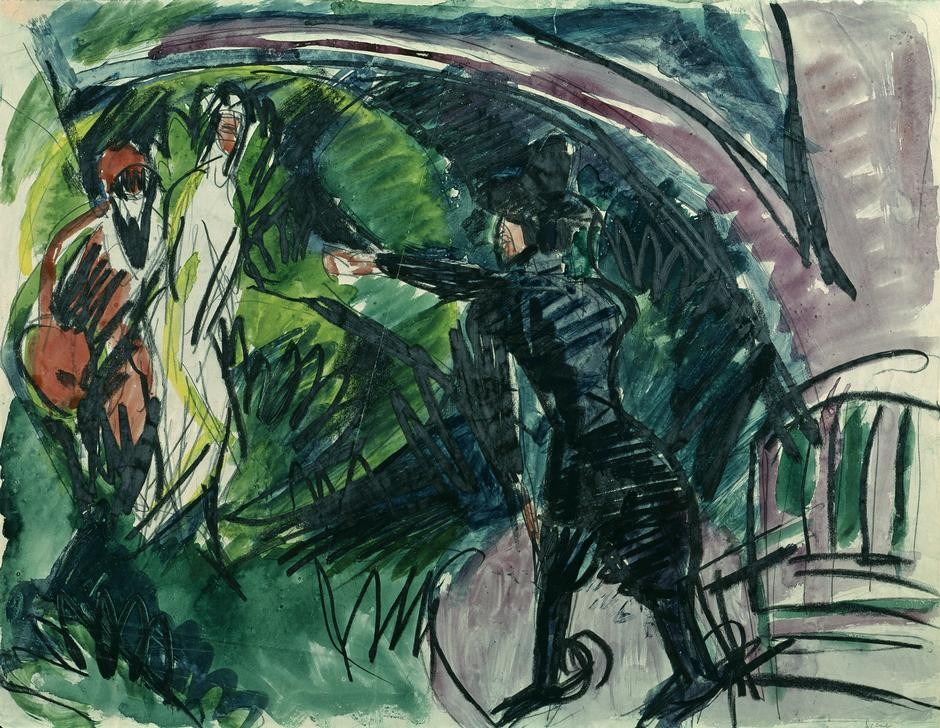 Ernst Ludwig Kirchner, Pantomime Reimann I (Deutsche Kunst,Kunst,Pantomime,Theater,Bühne,Expressionismus,Die Brücke)