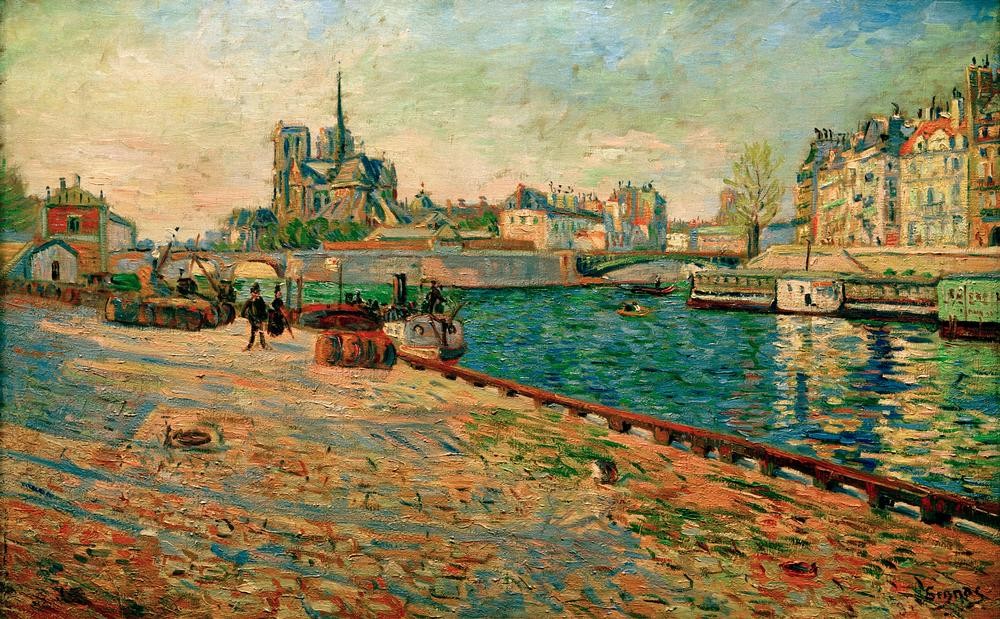 Paul Signac, Notre-Dame, l’ Ile Saint-Louis, vue du Quai de la Tournelle, (Geographie,Kunst,Impressionismus,Fluss,Vedute,Stadtansicht,Französische Kunst,Ansicht,Topographie)