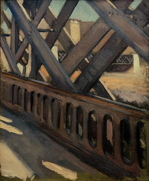 Gustave Caillebotte, Le pont de l’Europe, étude partielle (Architektur,Brücke,Geographie,Kunst,Impressionismus,Eisenkonstruktion,Studie,Architekturdarstellung,Französische Kunst,Eisenbrücke,Topographie,Privatsammlung,Durchblick,Geländer)