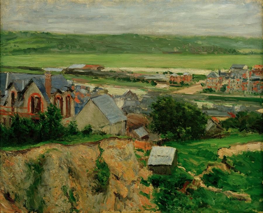Gustave Caillebotte, La vallée de la Touques, Trouville (Dorf,Kunst,Landschaft,Impressionismus,Fluss,Tal,Französische Kunst,Privatsammlung)