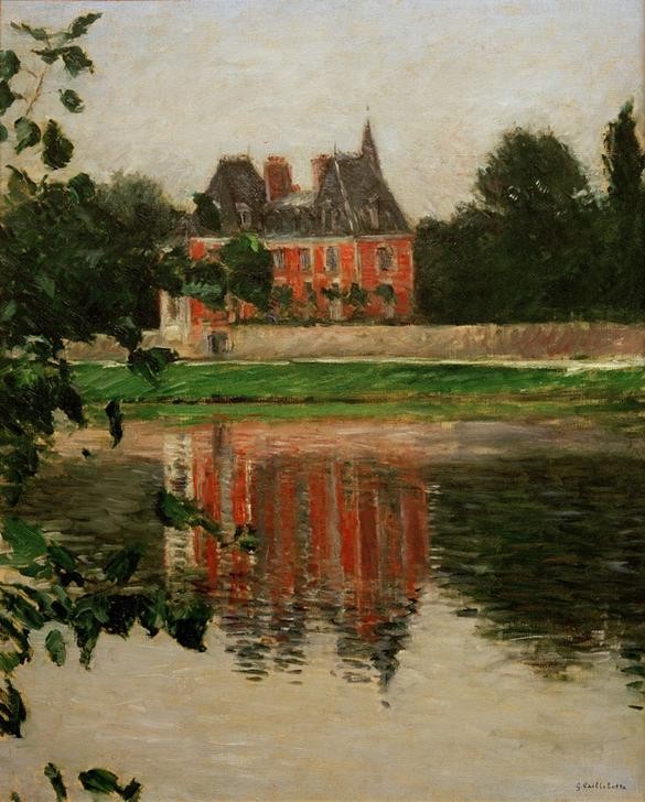 Gustave Caillebotte, Château au bord de la Seine, Argenteuil (Architektur,Kunst,Landschaft,Schloss,Impressionismus,Fluss,Spiegelung,Architekturdarstellung,Französische Kunst,Ansicht,Aussenansicht)