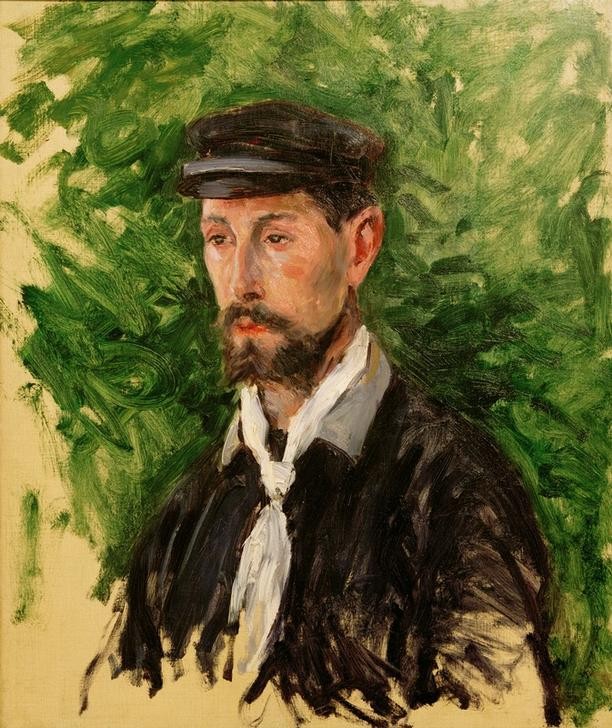 Gustave Caillebotte, Portrait d’Eugène Lamy, en buste (Kopfbedeckung,Kunst,Mann,Mensch,Impressionismus,Krawatte,Bart,Halstuch,Portrait,Melancholie,Französische Kunst,Traurigkeit,Kappe (Kopfbedeckung),Kleidung (Allgemein),Gefühl (Stimmung),Privatsammlung,Brustbild,Halbprofil,Negative Stimmungen Und Gefühle,Müt)