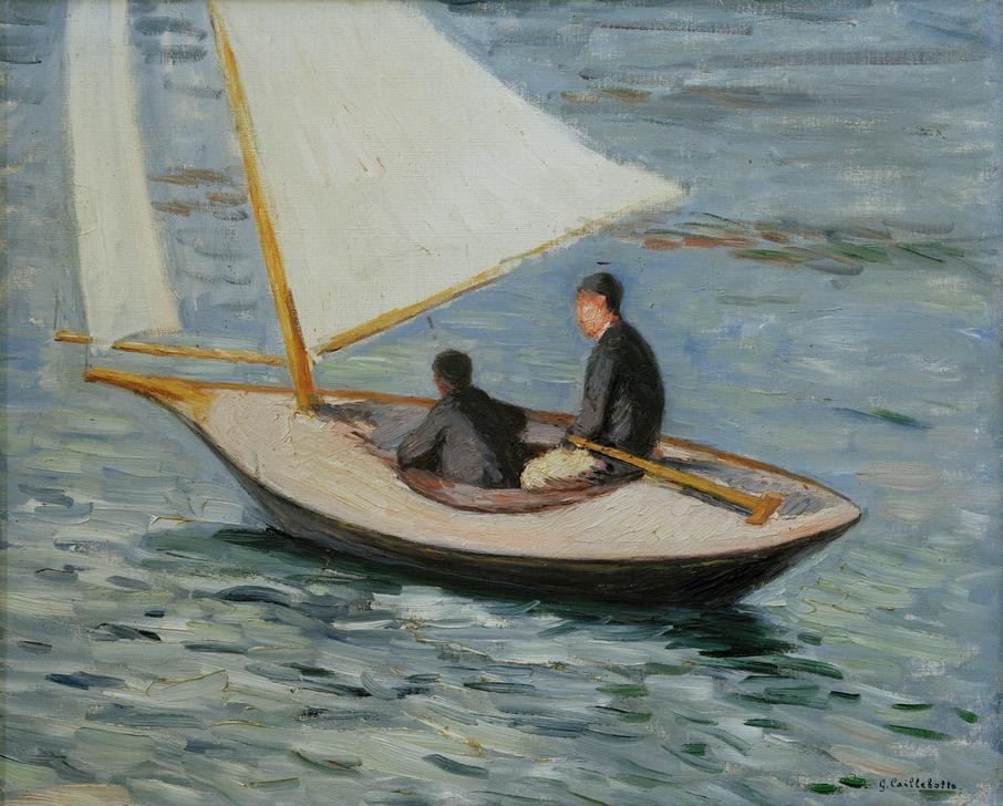 Gustave Caillebotte, Bateau à voile sur la Seine (Boot,Kunst,Landschaft,Mann,Freizeit,Schiff,Segeln,Sport,Impressionismus,Segelboot,Fluss,Regatta,Studie,Französische Kunst,Binnenschiffahrt,Wassersport,Flusschiffahrt,Privatsammlung,Schifffahrt)