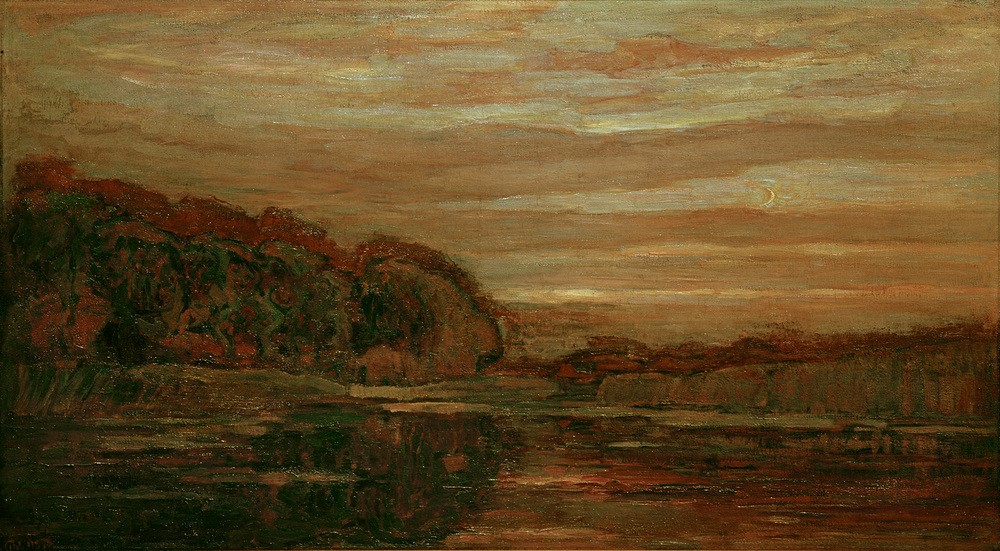 Piet Mondrian, Abendlandschaft am Gein (Himmel (Natur),Kunst,Landschaft,Tageszeiten,Abend,Fluss,Niederländische Kunst,Dämmerung,Abendrot)