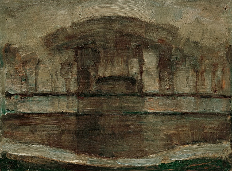 Piet Mondrian, Bauernhof Geinrust im Nebel (Bauernhaus,Bauernhof,Kunst,Landschaft,Meteorologie,Wetter,Impressionismus,Nebel,Niederländische Kunst)