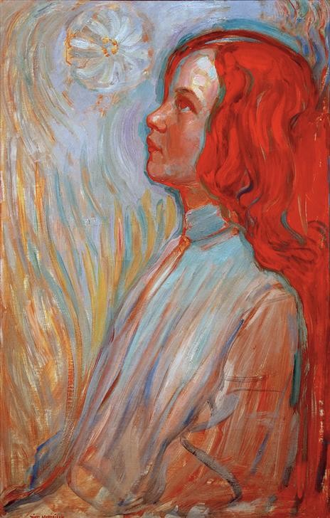 Piet Mondrian, Devotion (Kind,Kunst,Mädchen,Mensch,Fauves,Portrait,Niederländische Kunst,Rote Haare,Frömmigkeit,Profil,Langes Haar,Halbfigur,Blick Zum Himmel)