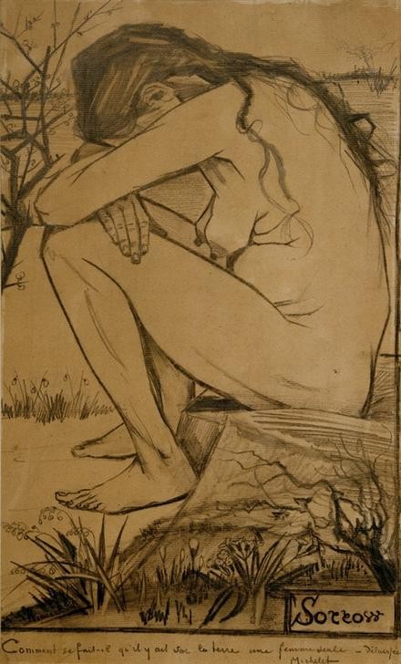 Vincent van Gogh, Sorrow (Frau,Impressionismus,Trauer,Akt,Weinen,Niederländische Kunst,Traurigkeit,Sorge,Sitzen,Junge Frau,Kauern,Negative Stimmungen Und Gefühle)