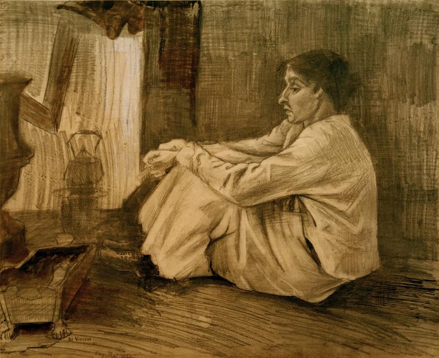 Vincent van Gogh, Sien (Frau,Mensch,Impressionismus,Portrait,Ofen (Heizung),Niederländische Kunst,Wasserkessel,Kessel (Gefäss),Frauenleben,Profil,Wärmen,Sitzen,Kälte)