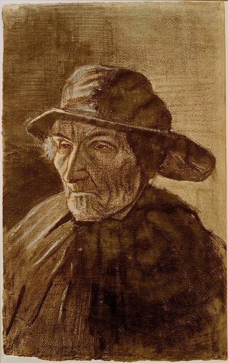 Vincent van Gogh, Fischer mit Südwester (Fischer,Fischerei,Kopfbedeckung,Mann,Mensch,Impressionismus,Portrait,Niederländische Kunst,Berufskleidung,Alter Mann,Brustbild,Südwester)
