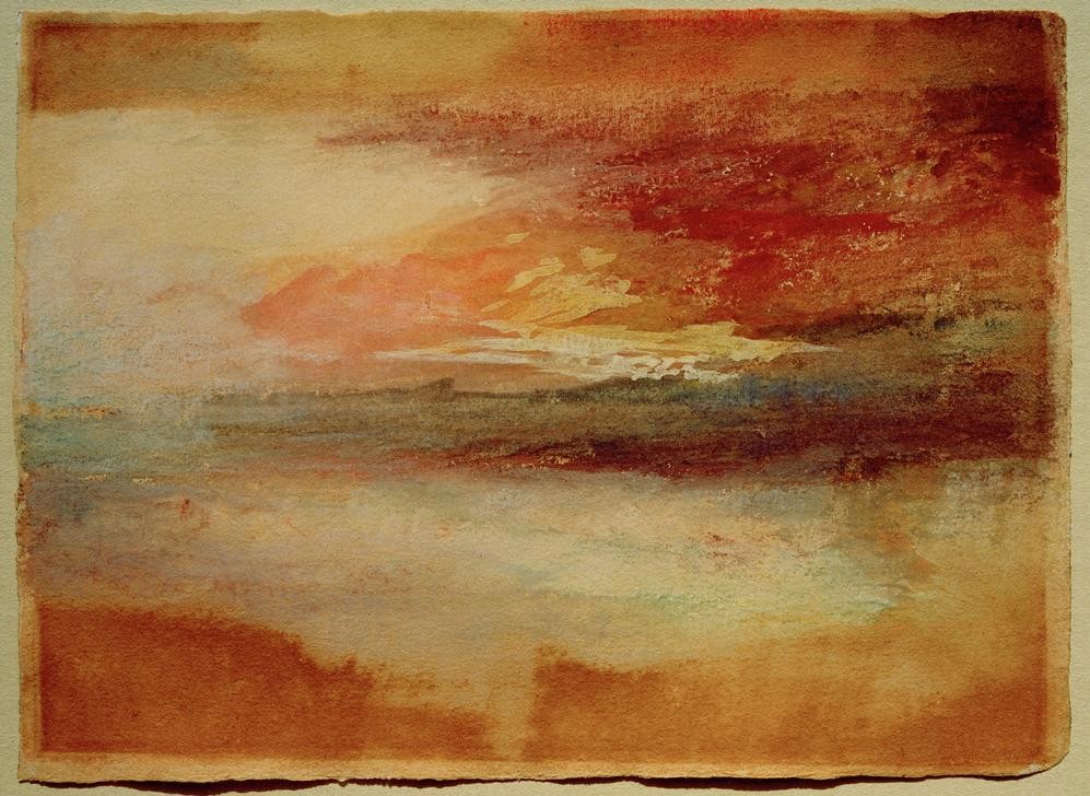 JOSEPH MALLORD WILLIAM TURNER, Sonnenuntergang an der Küste bei Margate (?) (Geographie,Himmel (Natur),Küste,Kunst,Landschaft,Sonnenuntergang,Tageszeiten,Abend,Meer,Impressionismus,Englische Kunst,Romantik,Topographie,Abendrot)