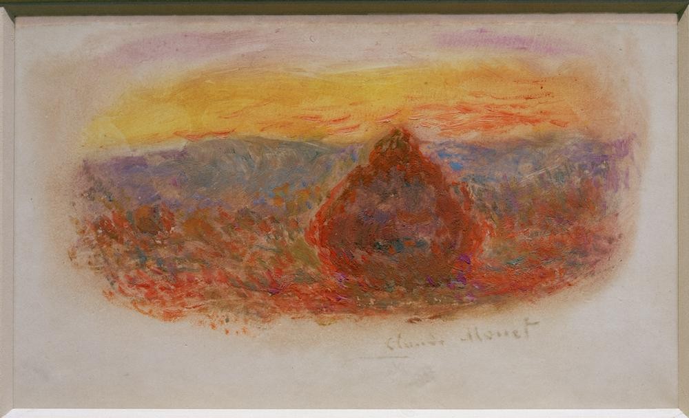 Claude Monet, Meule, soleil couchant (Jahreszeiten,Kunst,Landschaft,Sommer,Sonnenuntergang,Tageszeiten,Abend,Impressionismus,Heu,Wiese,Französische Kunst,Feld,Heuschober,Landwirtschaft,Abendrot,)