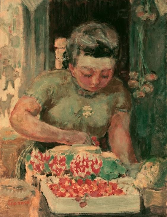 Pierre Bonnard, La fruitière (Frau,Früchte,Handel,Kirsche,Kunst,Obst,Verkäuferin,Impressionismus,Nahrungsmittel,Laden,Französische Kunst,Nabis,Artischocke,Händlerin)