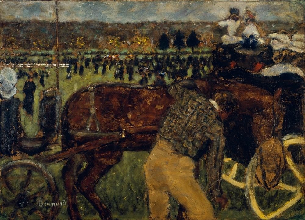 Pierre Bonnard, Au Champ de Courses ou Courses a Longchamp (Kunst,Pferdebahn,Pferdesport,Pferd (Tier),Rennbahn,Sport,Französische Kunst,Pferderennen,Nabis,Jahrhundertwende)