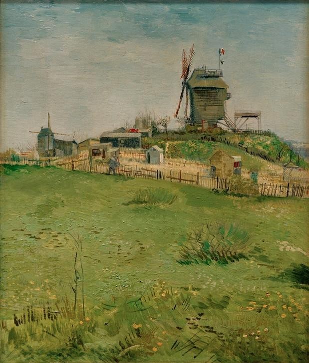 Vincent van Gogh, Die Mühle Le Blutefin (Geographie,Landschaft,Mühle,Windmühle,Impressionismus,Wiese,Niederländische Kunst,Topographie)