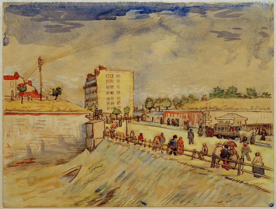 Vincent van Gogh, Pariser Stadttor (Geographie,Kunst,Pferdebahn,Stadtbefestigung,Stadttor,Strassenszene,Verkehr,Impressionismus,Architekturdarstellung,Niederländische Kunst,Fussgänger,Telegraphenmast,Topographie)