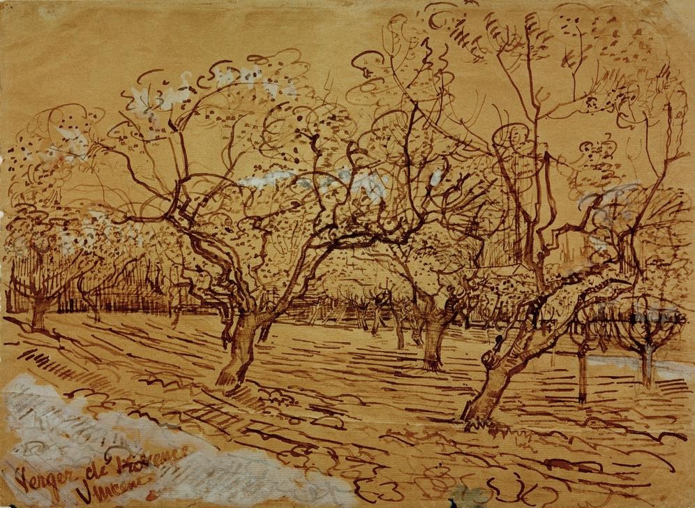 Vincent van Gogh, Provenzalischer Obstgarten (Baumblüte,Jahreszeiten,Kunst,Landschaft,Obstbau,Obstgarten,Impressionismus,Frühling,Baum,Niederländische Kunst,Obstbaum,Garten)