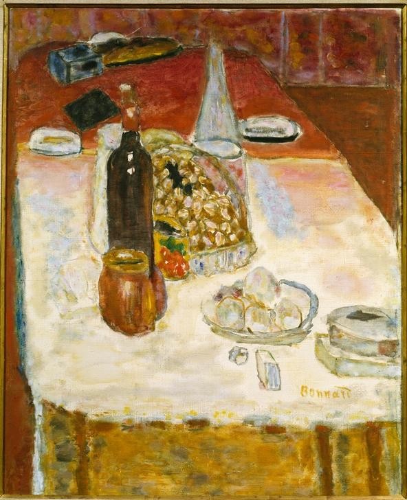 Pierre Bonnard, Le petit déjeuner (Essen Und Trinken,Kunst,Tafelsitten,Impressionismus,Tisch,Stillleben,Flasche,Französische Kunst,Nabis)