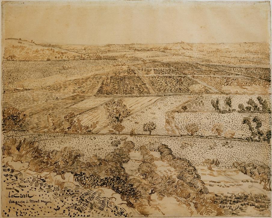 Vincent van Gogh, La Crau vom Montmajour aus gesehen (Landschaft, Studie, mediterran, Klassische Moderne, Impressionismus, Wohnzimmer, Treppenhaus, Wunschgröße,)