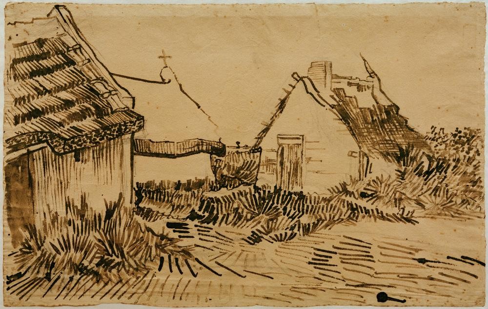 Vincent van Gogh, Häuser in Les Saintes-Maries-de-la– Mer (Dorf, Haus, Hütte,  Studie, mediterran, Klassische Moderne, Impressionismus, Wohnzimmer, Treppenhaus, Wunschgröße,)