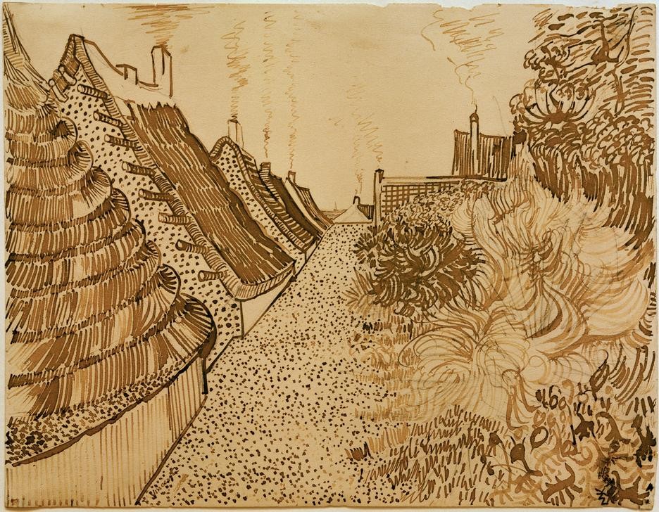 Vincent van Gogh, Straße in Saintes-Maries-de-la-Mer (Dorf, Häuser, Hütten, Gärten,  Dorfstraße, Studie, mediterran, Klassische Moderne, Impressionismus, Wohnzimmer, Treppenhaus, Wunschgröße,)