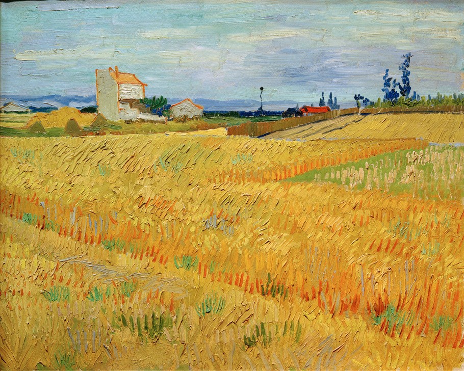 Vincent van Gogh, Weizenfeld (Ackerbau,Getreideanbau,Haus,Kunst,Landschaft,Weizen,Impressionismus,Getreide,Niederländische Kunst,Feld,Holländische Kunst,Getreidefeld,Postimpressionismus,Landwirtschaft,Korn (Getreide))