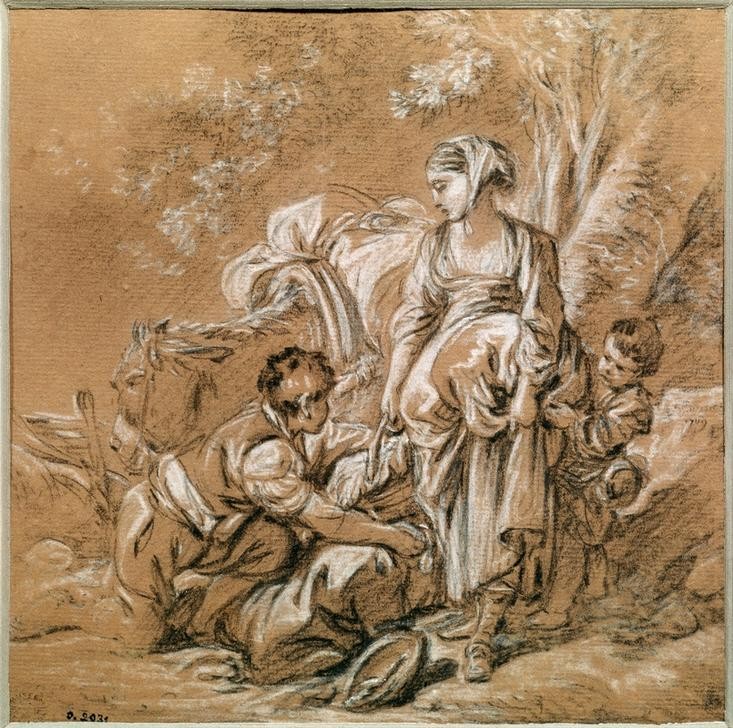 Francois Boucher, Paysanne et ses enfants (Familie,Frau,Kind,Kunst,Mensch,Mutter Und Kind,Rokoko,Portrait,Bäuerin,Französische Kunst,Landbevölkerung,Land Und Leute)