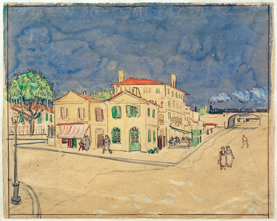 Vincent van Gogh, Das gelbe Haus (Haus, Straßenszene, Wohnhaus, Stadt, Spaziergänger,  Klassische Moderne, Impressionismus, Wohnzimmer, Treppenhaus, Wunschgröße, bunt)