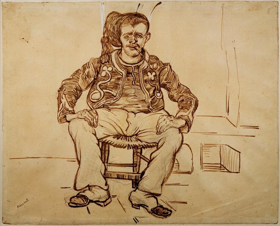 Vincent van Gogh, Sitzender Zuave (Soldat, Söldner, sitzender Mann, Militär, Menschen, Studie, Klassische Moderne, Impressionismus, Wohnzimmer, Treppenhaus, Wunschgröße,)