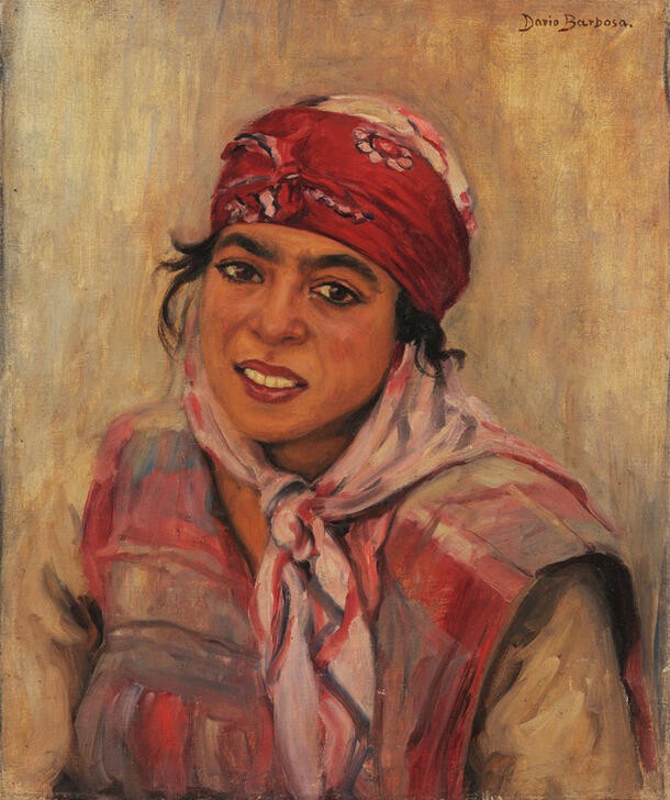 Dario Villares Barbosa, Portrait einer Frau (Frau, Portrait, Tracht, Brasilianerin, Menschen,  Wunschgröße, Expressionismus, Wohnzimmer)