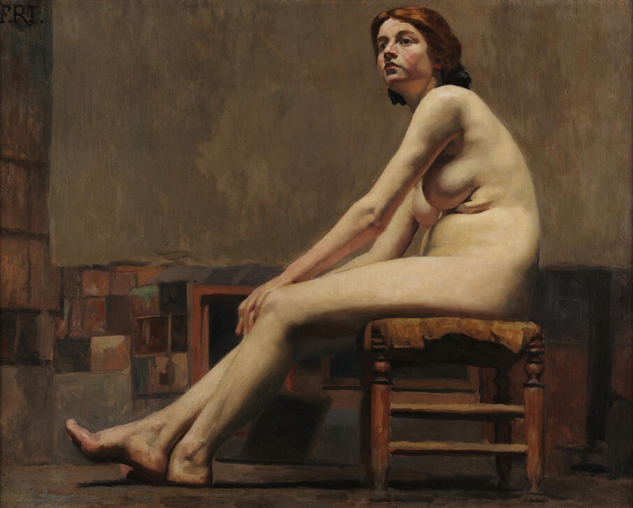 Dario Villares Barbosa, Weibliche Aktstudie (Akt, Aktmalerei, nackte Frau, sitzende Frau, Portrait, Menschen, Wunschgröße, Expressionismus, Wohnzimmer)