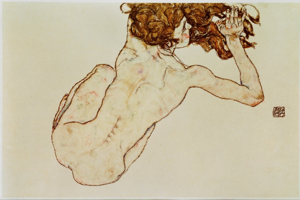 Egon Schiele, Kauernder Rückenakt (Jugendstil,Akt)