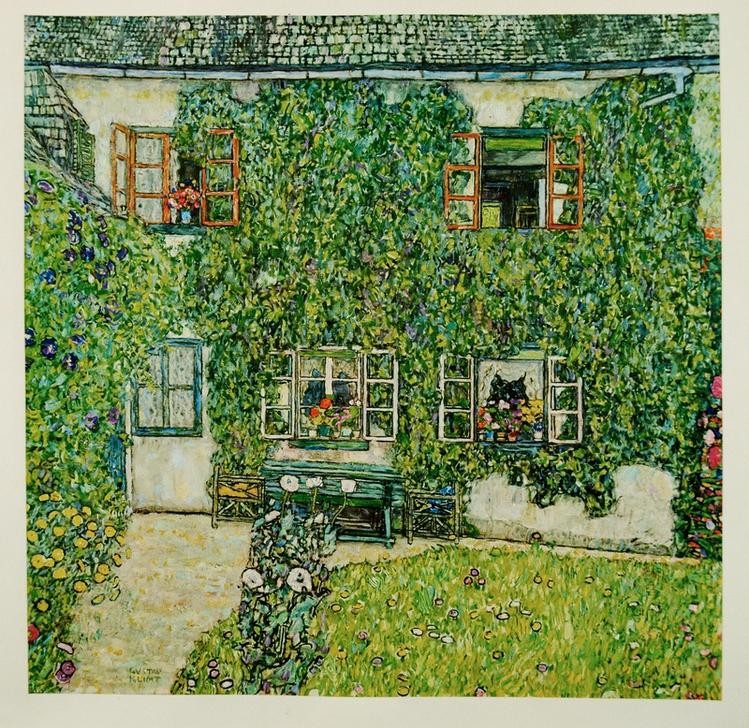 Gustav Klimt, Forester’s Lodge, Lake Attersee  (Klassische Moderne,Jugendstil, Österreich, Garten, Bäume, Architektur, Haus, Försterhaus, bunt, Wohnzimmer, Treppenhaus, Schlafzimmer, Wunschgröße, Malerei)