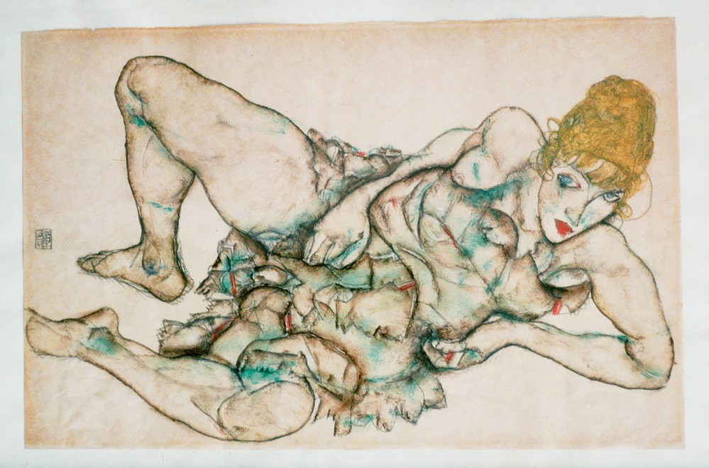 Egon Schiele, Liegende Frau mit blondem Haar (Jugendstil,Akt)