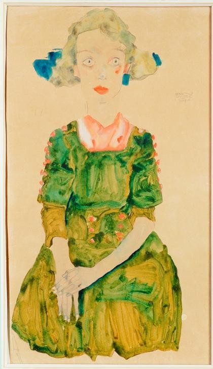 Egon Schiele, Mädchen mit blauer Masche (Jugendstil,Portrait)