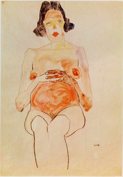 Egon Schiele, Roter Akt, schwanger (Jugendstil)