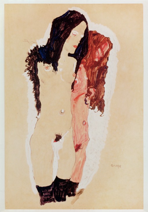 Egon Schiele, Two Reclining Girls (Jugendstil,Akt)