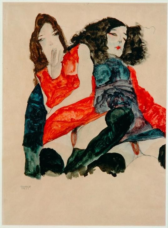 Egon Schiele, Zwei Mädchen (Jugendstil,Akt)