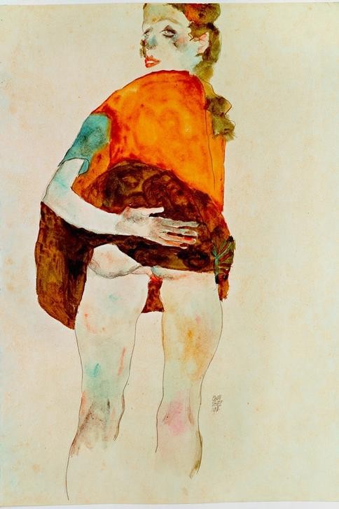 Egon Schiele, Stehendes Mädchen mit gehobenem Rock (Jugendstil)