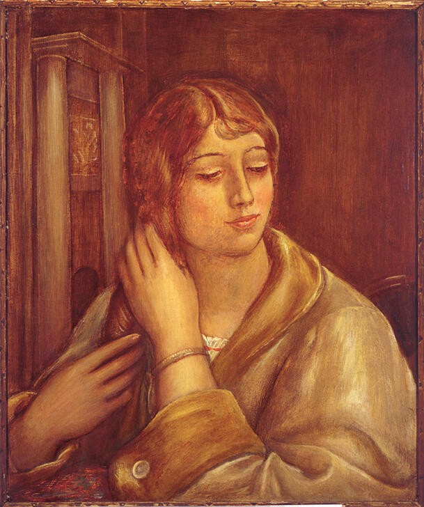 Kenneth Hayes Miller, Der weiße Kimono (FRAU, HAARPFLEGE, KUNST, PORTRAIT, INTERIEUR, KIMONO)