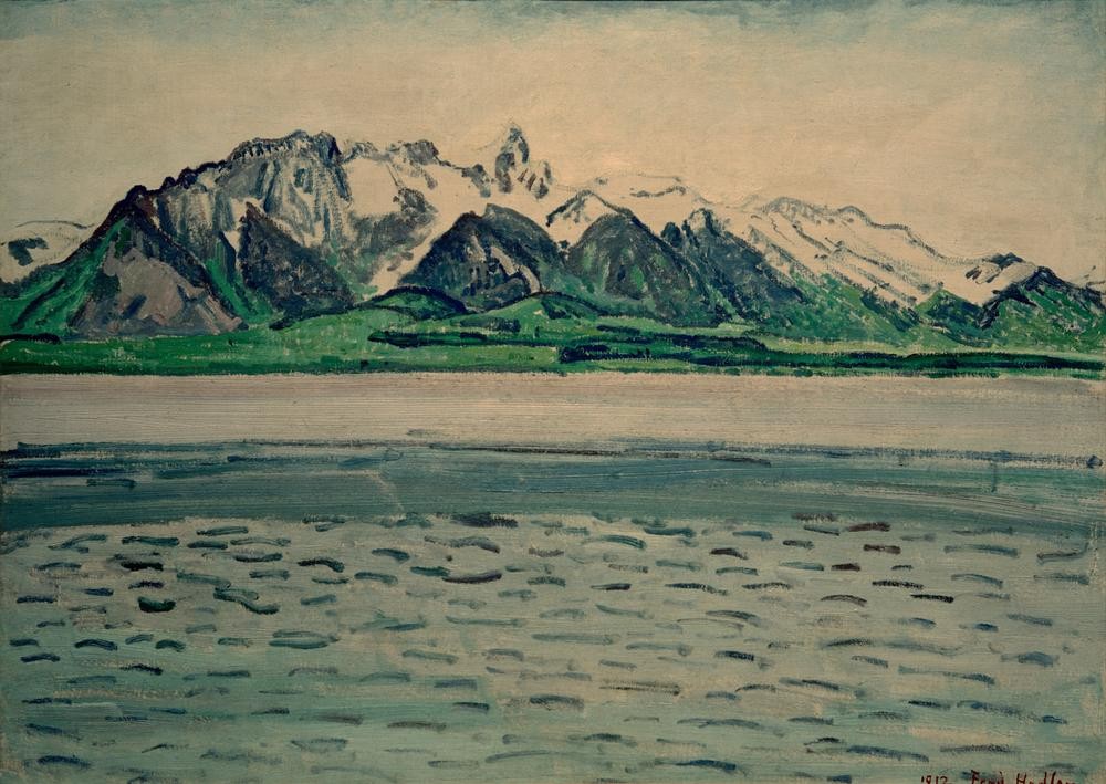 Ferdinand Hodler, Das Stockhorn (mit Seevordergrund ohne Ufer, Die Blümlisalp (Gebirge,Jugendstil,Kunst,Landschaft,See,Schweizerische Kunst)