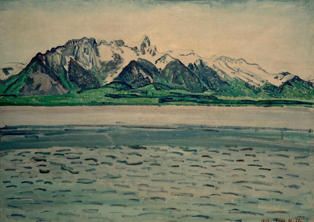 Ferdinand Hodler, Das Stockhorn (mit Seevordergrund ohne Ufer, Die Blümlisalp (Gebirge,Jugendstil,Kunst,Landschaft,See,Schweizerische Kunst)